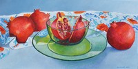 Pomegranates in a Green Glass Bowl