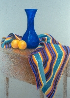 Blue Vase with Striped Cloth