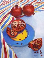 Pomegranates with a Striped Cloth