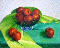 Apples in a Green Glass Bowl
